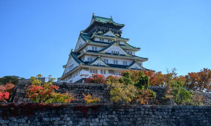 大阪城天守閣與周邊紅葉秋景
