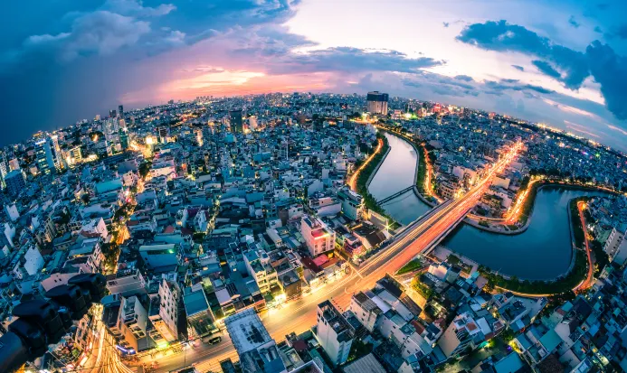 夜晚的胡志明市現代建築群 夜晚的胡志明市現代建築群