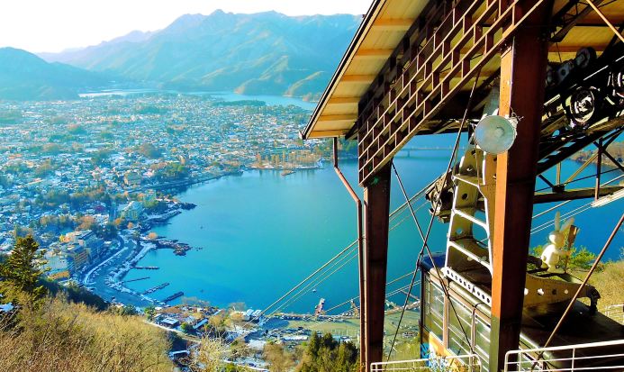 河口湖富士山全景纜車高空俯瞰湖景與山景 河口湖富士山全景纜車高空俯瞰湖景與山景