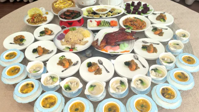 鮑魚海參花膠佛跳牆(位上)+過橋沖浪脆米片海鱸(堂做)+天鵝迎賓片皮鴨