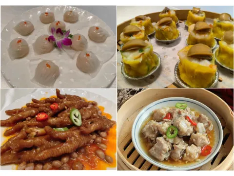 美食推介: 鮑魚乾蒸皇、鮮蝦餃皇、秘製蒸排骨、虎皮鳳爪皇