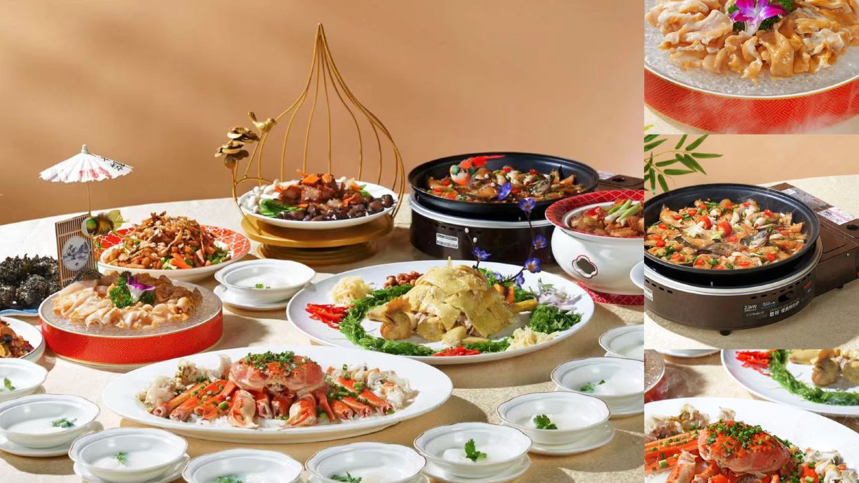 蔥油鬆葉蟹（每席一隻）+（位上）過橋象拔蚌+古法香茅焗脆皮鱔