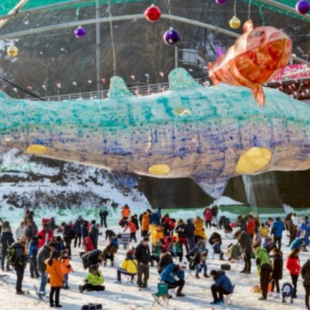 洪川+首爾冬日滑雪6天之旅 ※【Sono Belle Vivaldi Park索諾美麗維瓦爾第公園度假村+冬日滑雪體驗+「梅峰山頂」觀光纜車】※北漢江大成里鱒魚慶典、南怡島、晨靜樹木園~五色星光庭園展