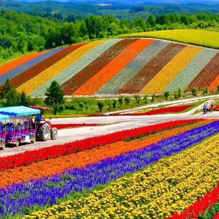 夏の美瑛、動物拾趣7天之旅  美瑛の青池、白鬚瀑布、美瑛~四季彩の丘(包乘坐四季彩Norocco號觀光車)、層雲峽(大雪山國立公園、夫妻瀑布)、旭山動物園、三國峠展望台、Naitai高原牧場