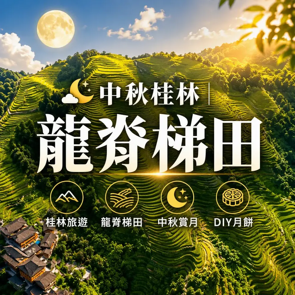 桂林中秋限定4天高鐵團｜龍脊梯田+夜遊四湖賞月+DIY月餅