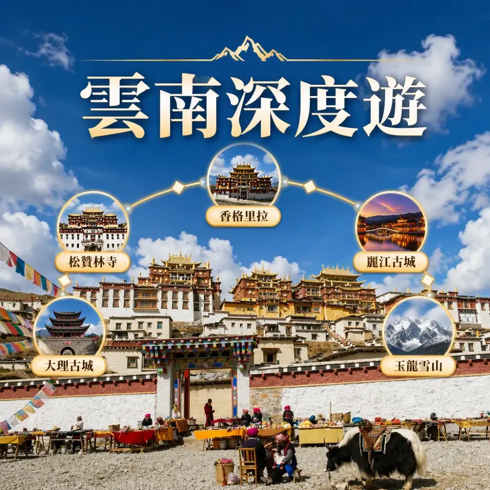雲南深度遊｜香格里拉+麗江古城+玉龍雪山+大理古城+松贊林寺