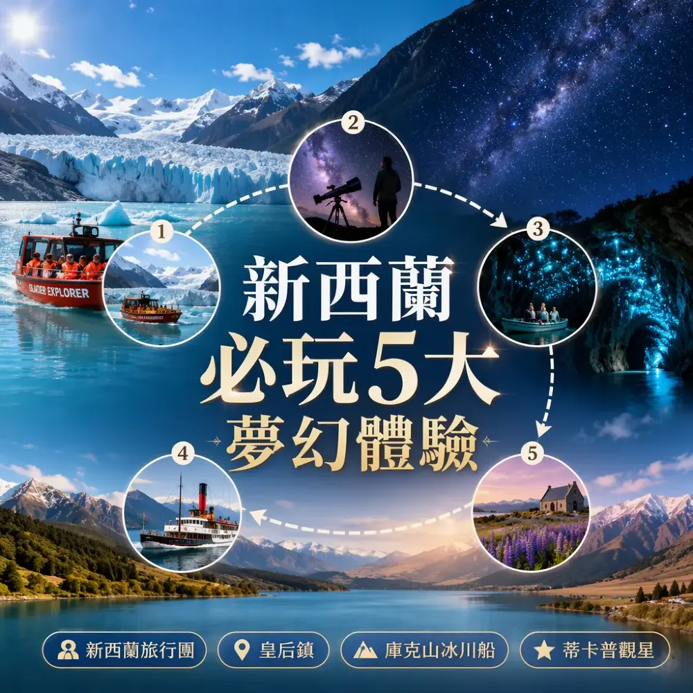 新西蘭必玩5大夢幻體驗：坐冰川船、追星空、探螢火蟲洞、搭百年蒸汽船